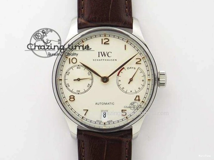 MIROTIME 0408 Original Portuguese IW358304 ZF 1:1 Best Edition SS White Dial RG Markers on Leather Strap A 7077